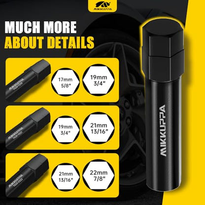 MIKKUPPA 10 Spline Lug Nut Key Set, 3 Pack 10 Point Lug Nut Removal Socket | Black Alloy Steel, For Wheel Nuts and Lug Bolts, TA20-17/19, TA20-19/21, TA23-21/22, Passenger Car/SUV/Truck Hex Drive - size: TA20-17/19 & TA20-19/21 & TA23-21/22, style: 3 Pack