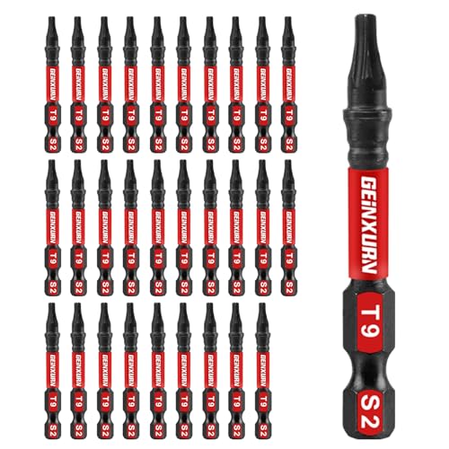 Geinxurn 30 Pieces T9 Impact Tough Magnetic Screwdriver Bit Set, 2 In. #9 Torx Head power Bit Set, S2 Alloy Steel T9 Star Bit - size: 2"-30PCS, style: T9