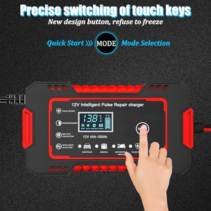 Car Battery Charger, 12V 6A Smart Fully Trickle Vehicle Battery Charger & Desulfator with Temperature Compensation, Portable Automotive Power Maintainer, Universal Fit (Red) - color: Red