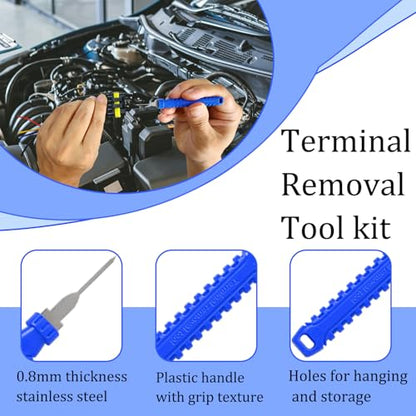 Terminal Removal Tool Kit-41Pcs Depinning Tool with Blow-Molded Case | 41Pcs Depinning Tools Kit Automotive Blue Electrical Pin Removal Tool Kit for Auto Motorcycle Wire Harness and Connectors - color: Blue