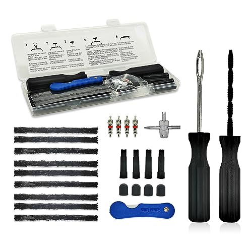 TT-M26 Tubeless Tire Repair Kits, 26pcs Compact Tire Puncture Repair Kit, Tire Repair Tools and Tire Repair Plugs for Cars Motorcycles… - size: 26 PCS