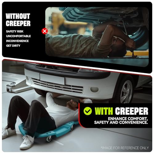 Auto Dynasty 47 Inches Mechanic Creeper, Automotive Garage Repair Low Profile Under Car Rolling Creeper with Padded Headrest, Plastic, Sky Blue - color: Sky Blue