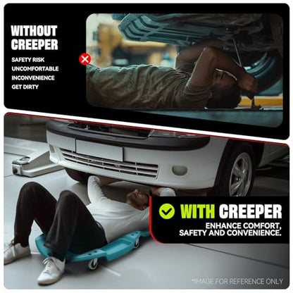 Auto Dynasty 47 Inches Mechanic Creeper, Automotive Garage Repair Low Profile Under Car Rolling Creeper with Padded Headrest, Plastic, Sky Blue - color: Sky Blue