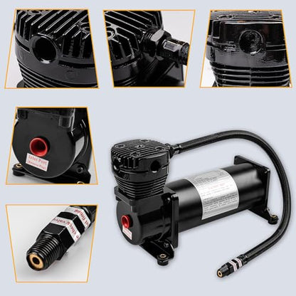 Heavy Duty 200 PSI Air Horn Compressor, 3/8 NPT Train Horns Ride Compressor with 1/4 NPT Replacement Fittings for 12V Train/Truck/Car