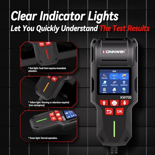 KONNWEI Car Battery Tester with Printer, 12V 24V Automotive Battery Load Tester 10-2000CCA, Cranking and Charging Test Battery Analyzer Alternator Tester for Car Truck Motorcycle (Paper Included)