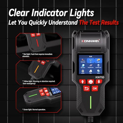KONNWEI Car Battery Tester with Printer, 12V 24V Automotive Battery Load Tester 10-2000CCA, Cranking and Charging Test Battery Analyzer Alternator Tester for Car Truck Motorcycle (Paper Included)
