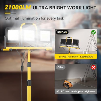LED Work Lights with Stand: 3 Head Adjustable Work Light with Individual Switch, IP66 Waterproof Foldable Outdoor Tripod Light for Job Site Construction Lighting, Tool Gifts for Men - style: ‎3 Heads