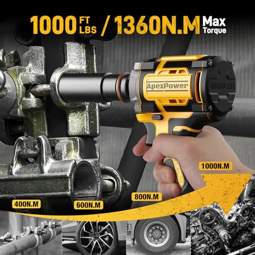Cordless Impact Wrench, for DEWALT 20V Max Battery, 1/2 Inch Brushless Electric Impact Gun w/ 600FT-LBS (814N.m), 3000RPM High Torque Impact Driver, 7 Sockets Electric Impact Wrench for Car Home