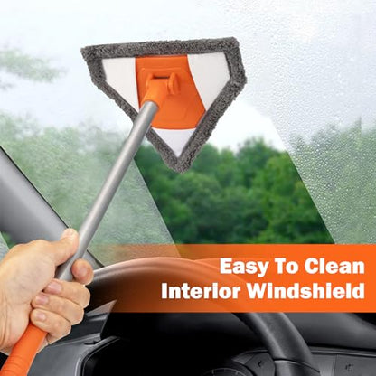 Conliwell Windshield Interior Cleaner Tool - Auto Glass Wash Brush with 2 Washable and Reusable Microfiber Pads | Car Accessories Interior Cleaning Kit for Trucks, SUVs, RVs & Home Windows