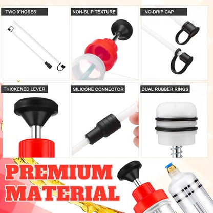 Lothee 2 Pack 500cc Automotive Fluid Extractor Pump Oil Extractor Hand Syringe Pump with Hose Manual Suction Vacuum Fuel Car Transfer for Power Steering, Hydraulic Fluid(Red) - color: Red