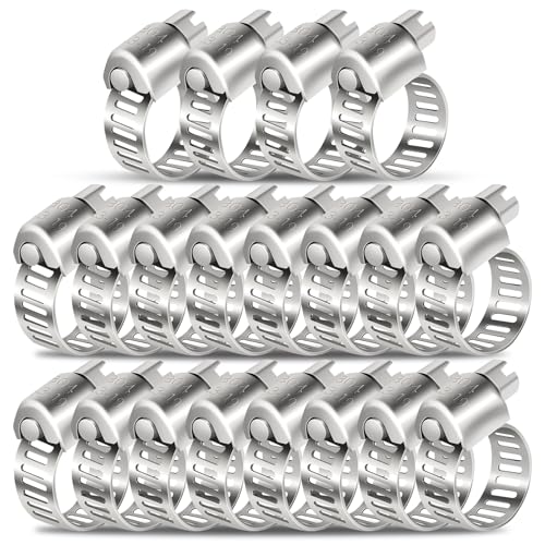 20 Pieces 3/4 Inch Hose Clamps, Stainless Steel Hose Clamps 13mm-19mm Worm Gear Clamps for Fuel Line, Radiator, Automotive, Mechanical - color: Metallic 20 Pcs, size: 1/2"~3/4"