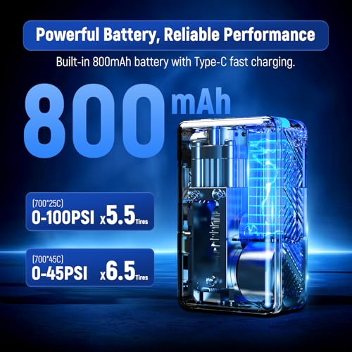 LEXIN P2 Mini Electric Bike Pump with Gauge, 130PSI Portable Bicycle Pump with Presta & Schrader Valve, 800mAh Air Pump for Bike Tires, Auto Shut-Off, Fast Inflation for Road Bike, MTB, E-Bikes - color: P2