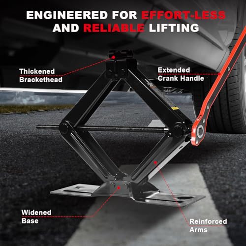 Big RED Car Jack 3Ton/6610 lbs Universal Scissor Jack with Rubber Pad, Portable Tire Changing Kit with Lug Wrench, Emergency Kit for Sedan SUV MPV - size: 3Ton