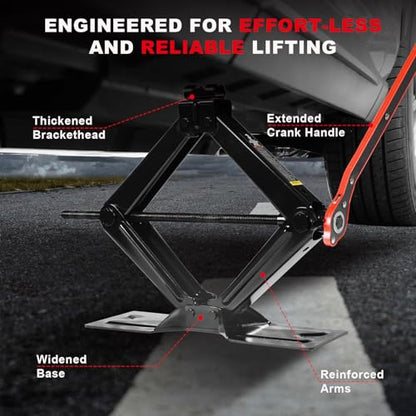 Big RED Car Jack 3Ton/6610 lbs Universal Scissor Jack with Rubber Pad, Portable Tire Changing Kit with Lug Wrench, Emergency Kit for Sedan SUV MPV - size: 3Ton