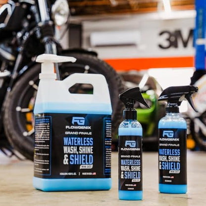 Grand Finale Waterless Car Wash Spray 8 oz - Motorcycle Cleaner | Hydrophobic Ceramic Coating, Unscented Formula, 2 Microfiber Towels, Made in USA, Motorcycle Detailing Spray & Car Wax - color: Waterless Car Wash Spray