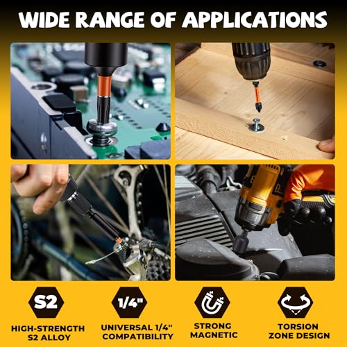 MulWark 63-Piece Impact Driver Bit Set, Impact Rated S2 Steel Impact Bit Set with Color-Coded Torx Bit and Magnetizer, Professional Tool Kit for Impact Drivers, DIY, and Construction - style: 63PC screwdriver bit set