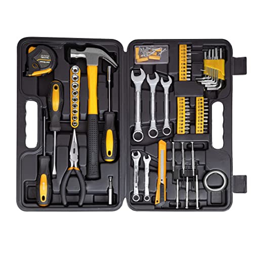 CARTMAN 148-Piece Automotive And Household Tool Set, Yellow Repair Kit Case | Versatile tool assortment for car maintenance, home repairs, DIY projects, furniture setup, and daily fixes in a molded case. - color: Yellow