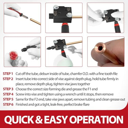 Low Profile Brake Flaring Tool Kit - Single/Double Flaring Tool for 3/16”, 1/4”, 4.75mm Tubing, Replace for 33260