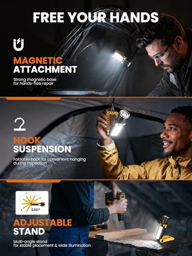 Rechargeable LED Magnetic Work Light, Portable Work Lights, 7 Flashlight Modes with 360° Rotating Hook and Carabiner, USB Charging for Camping, Hunting, and Car Repairs,Gifts for Family - size: 1 Pack Yellow