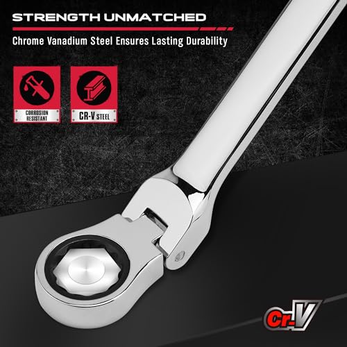 Extra Long Flex-Head Ratcheting Wrench Set, Anti-Slip 6-Piece Double Box End Wrench Set, 72-Teeth, Metric 8-19mm, CR-V Steel Wrench with Rolling Pouch - style: 6-Pc Extra-Long (Flex-Head)