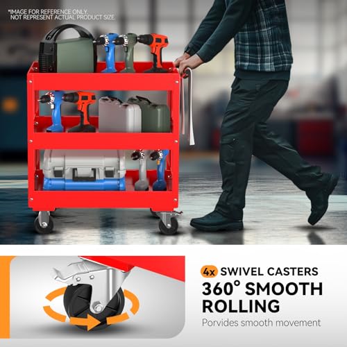 Auto Dynasty 3-Tier Rolling Service Cart 330 lbs Capacity Tool Cart on Wheels Heavy Duty Utility Cart for Warehouse, Garage and Mechanic Work, Red - size: 330lbs