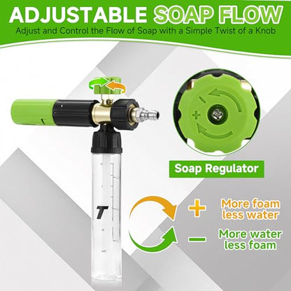 Tool Daily Short Pressure Washer Gun with Mini Foam Cannon Dual Connector | 5 Power Washer Nozzle Tips for Car Wash, 1/4 Inch Quick Connect, 3600 PSI - size: 100 ml