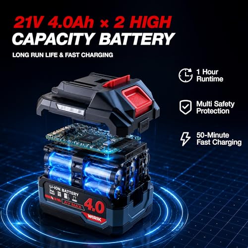 WIRIK Cordless Impact Wrench, 21V 1/2" Brushless High Torque Impact Gun | 1000N.m (737Ft-lbs) Breakaway Torque, 2x4.0Ah Batteries, Auto Stop, LED Light, 3 Modes & 5 Sockets for Truck, RV & Heavy Duty