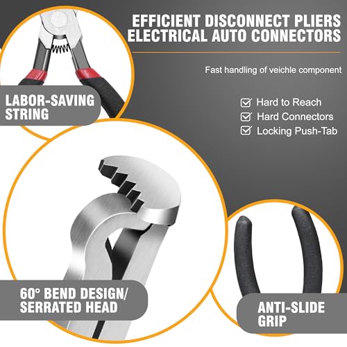 3Pcs Electrical Disconnect Pliers 37960/37980, Electrical Connector Pliers Sets(Straight & 60°Bend & 2 Head Separator), Push Tab Style Plugs for Connector Removal，Fuel Line Air Flow Sensor