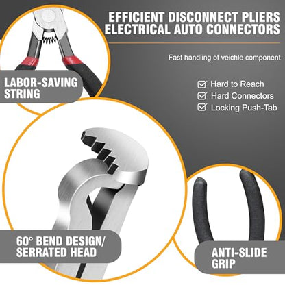 3Pcs Electrical Disconnect Pliers 37960/37980, Electrical Connector Pliers Sets(Straight & 60°Bend & 2 Head Separator), Push Tab Style Plugs for Connector Removal，Fuel Line Air Flow Sensor