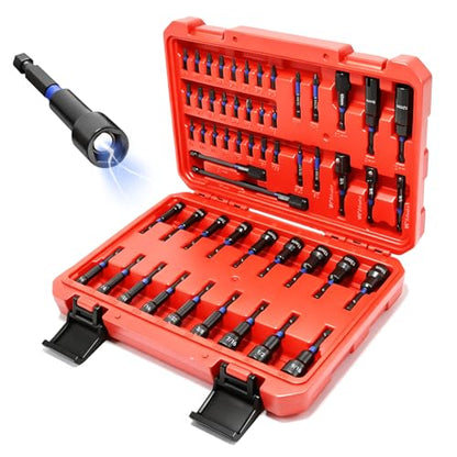 54-Piece Magnetic Nut Driver Set, Impact Drill Driver Bit 1/4", Metric & SAE Nut Drivers for Impact Drill, Socket Adapters, Screwdriver Bit, Quick-Release Extension, Wing Nut Driver, Storage Box - size: 54-Piece Magnetic Nut Driver Set