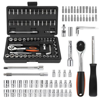 COMOWARE 69pcs Small Socket Set (1/4'' & 3/8''), Father Day Gift, Metric & Standard Socket Wrench Set, Ratchet Wrenches Set with Extension Bar, 72T Ratchet Wrench, Ratchet Sets for Auto Repairing - size: 69 PCS