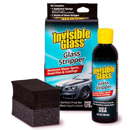 Invisible Glass 91411 Glass Stripper Water Spot Remover Kit – Cerium Oxide Based Auto Glass Polish for Windshields, Hard Water Spots, Road Films & Old Coatings – 4 Fl Oz - size: 4 Fl Oz (Pack of 1)