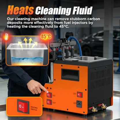 Fuel Injector Cleaner Tester Kit 2000ML 28KHz Ultrasonic & Heated Injector Cleaner Machine 9 Test Mode Injector Tester 4-Cylinder Fuel System Injection Cleaning Tool for 5V/12V Motorcycle Car Injector - size: Large