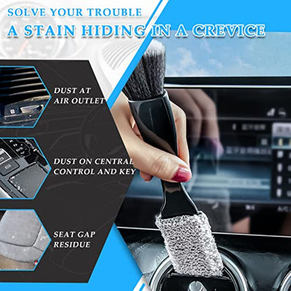 Ziciner 2 PCS Double Head Brush for Car Clean, Soft Auto Interior Duster Detailing Brushes, Universal Vehicle Dashboard Screen, Air Vents, Computer etc Cleaning Tool Accessories (Black) - color: Black, 2 PCS