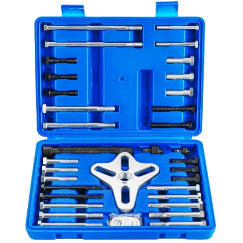 46-Piece Harmonic Balancer Puller Set | Comprehensive Flywheel Puller Automotive Steering Wheel Puller Kit Crankshaft Pulley Removal, Gear Puller, Flange Type Puller - color: Blue