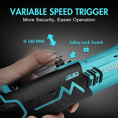 DURATECH Cordless Electric Ratchet Wrench Set, 48 Ft-lbs 3/8" 12V Power Ratchet Wrench with 2PCS 2.0Ah Li-Ion Battery, 1 Hour Fast Charger, 8PCS Sockets, Extension Bar, Adaptor, Variable Speed Trigger - style: Normal Head