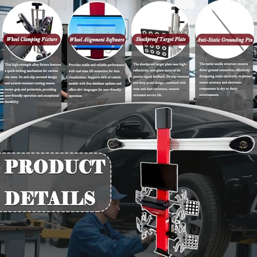 3D Wheel Alignment Machine with Auto Tracking High Precision 0.1mm/0.01° Accuracy for Cars & Trucks, 60,000+ Vehicle Database, Smart Voice Guidance, No Calibration Needed 110V