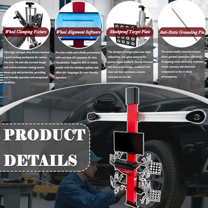 3D Wheel Alignment Machine with Auto Tracking High Precision 0.1mm/0.01° Accuracy for Cars & Trucks, 60,000+ Vehicle Database, Smart Voice Guidance, No Calibration Needed 110V