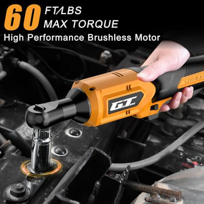 3/8" Cordless Ratchet Wrench, Compatible with DEWALT 20V MAX Battery, 60Ft-Lbs Power Brushless Electric Ratchet Tool Kit Variable Speed with 8 Sockets, 1/4" Adapters, 6" Extension Bar (Tool Only)