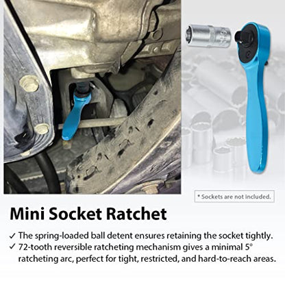 FIRSTINFO Dual-Drive 1/4 Hex Bit & Socket Micro Ratchet Wrench, 72-Tooth | 5° swing arc • Ball-detent retention • Aluminum body • 37.5 ft-lb max torque • Made in Taiwan - style: 1/4" Dual Drive Head