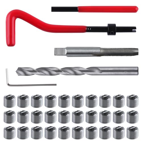 30 Piece M8x1.25 Thread Repair Kit, Metric Thread Repair Insert Kit with HSS Drill Bits Threads Inserts Taps Breakoff Installation Tools, Portable Rethreading Tool for Auto Repairing - size: M8 x 1.25mm