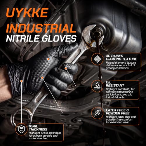 HEAVY DUTY 10 Mil Nitrile Gloves Disposable Rubber Cooking Gloves Industrial Raised Diamond Texture,Latex Free 1000PCs - size: Medium