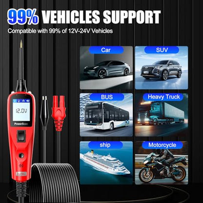 Autel PowerScan PS100 Automotive Relay Tester Circuit Probe Tool 12V 24V Car System Diagnostic Scan Tool with 20ft Extension Cable Read AC DC Resistance Short/Open Circuit Test