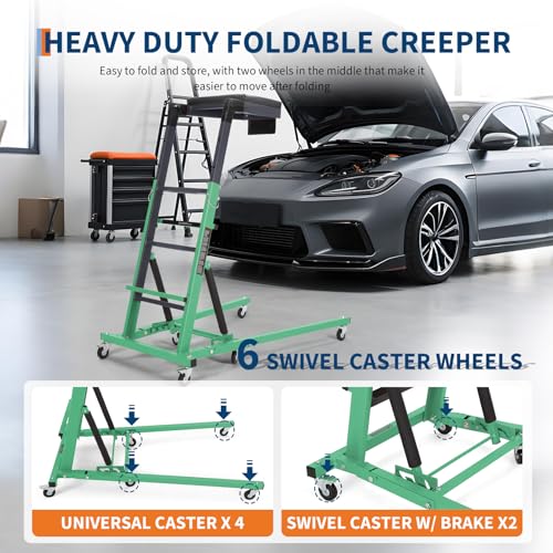 Top Automotive Creeper,Engine Topside Creeper with Adjustable Height 49.21 in to 68.89 in, 400 LBS Capacity High Topside Creeper,6 Swivel Caster Wheels, Heavy Duty Foldable Garage Creepers for Auto | 400 LBS Capacity High Mechanic Creeper, 6 Swivel Caster