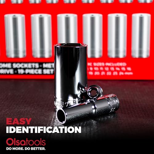 Olsa Tools Metric Deep Socket Set (19pc) - 3/8-Inch Drive - Chrome 6-Point Deep Well Socket Set - Metric Sizes From 6 mm to 24 mm - Mechanics Socket Sets - Professional Grade - Part: 1809 - color: Metric Deep, size: 19pc, 3/8-Inch Drive