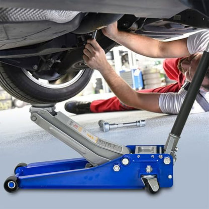3 Ton Low Profile Aluminum & Steel Racing Floor Jack, Dual Piston Quick Lift Hydraulic Jack, 2.95"–19.9" Lifting Range, Heavy-Duty Car Jack with Rubber Saddle & 2-Piece Handle