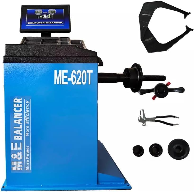ME-T530Z & ME-B620 Tire Changer and Wheel Balancer Combo, Wheel Balancer with Pedal Inflation Gauge, Double Assist Arm Rim Clamp Machine, Alloy Steel Jaw and Stainless Mounting Head - color: Blue530+620