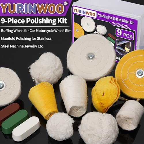 6 PCS Buffing Wheel with 3Pcs Polishing Compound for Dremel, Buffing Pad Polishing Wheel Kits with 1/4 Inch Shank for Metal Aluminum Chrome Wood Jewelry Brass Glass Plastic Stainless Steel - style: 9 PCS