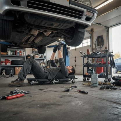 BESTOOL Mechanic's Creeper, 44inch Garage Creeper, 6 Sturdy Casters, Metal Frame Floor Creeper, 450LBS Capacity, Low Profile Design, Headrest,Black - color: Black-Metal frame, size: 44in