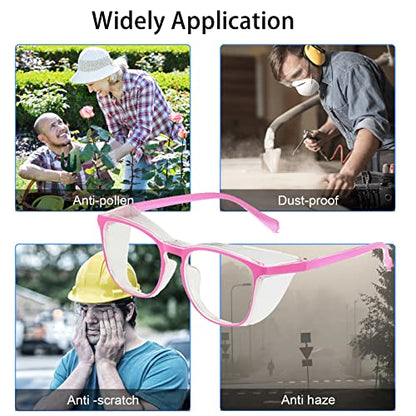 Safety Glasses for Men Women Nurses Anti Fog Stylish Fashion Comfortable Goggles with Side Shields Eye Protection for Adult - color: Dark Pink